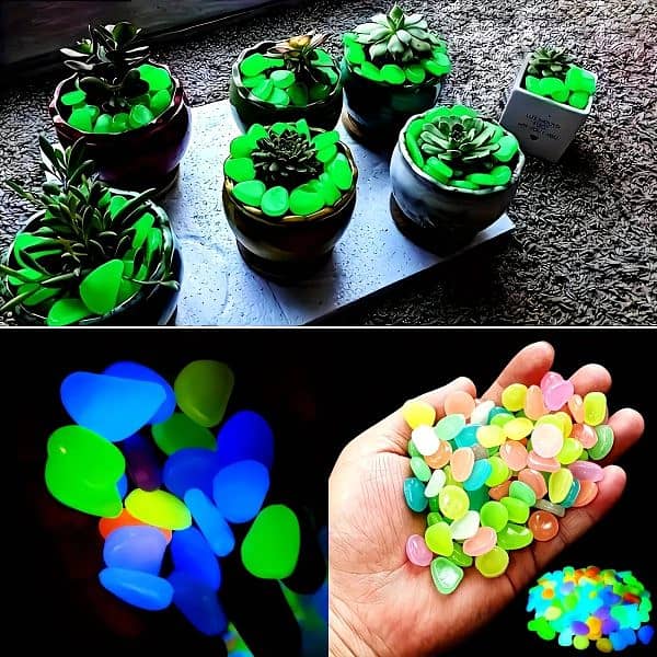 100 Pieces Glow In The Dark Pebbles, Resin Luminous Stones For Landsca 0