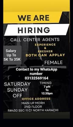 call center agent need only female