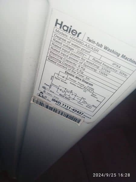 Haier washing machine twin tub model number HWM80-11S 12