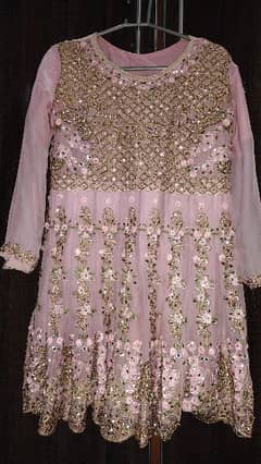 pink shaffon full worked short frock,sharara with shaffon dupatta 0