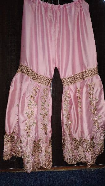 pink shaffon full worked short frock,sharara with shaffon dupatta 1