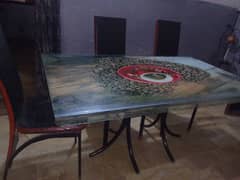 iron dinning table with glass top and 4 chair