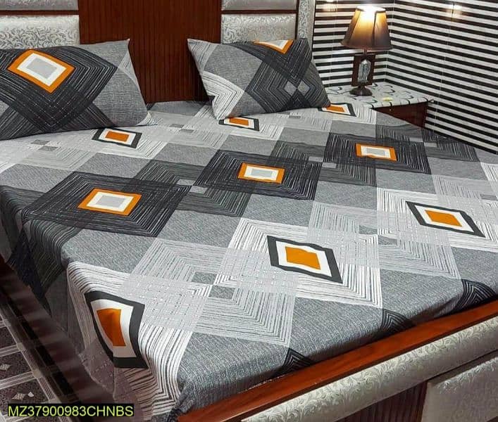 3 Pcs Cotton Printed Double Bedsheet 1