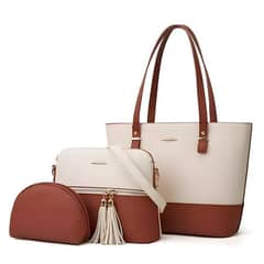 3pcs Women's Pu leather Plain Shoulder Bag