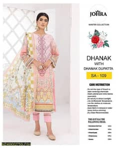 3 Pcs Women,s Unstitched Dhanak Embroidered Suit