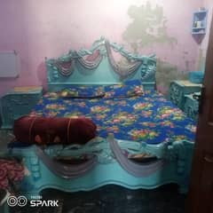 Bed set (deco paint) along with dressing, cupboard, iron stand