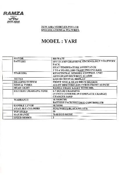 Ramza Yari Electric Scooty 2024 Model Zero Meter 9