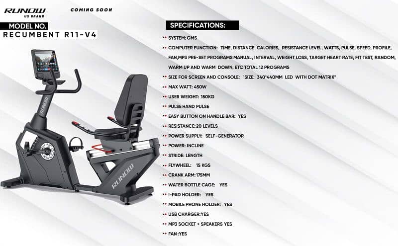 commercial runow usa recumbent cycle  bike gym and fitness machine 4