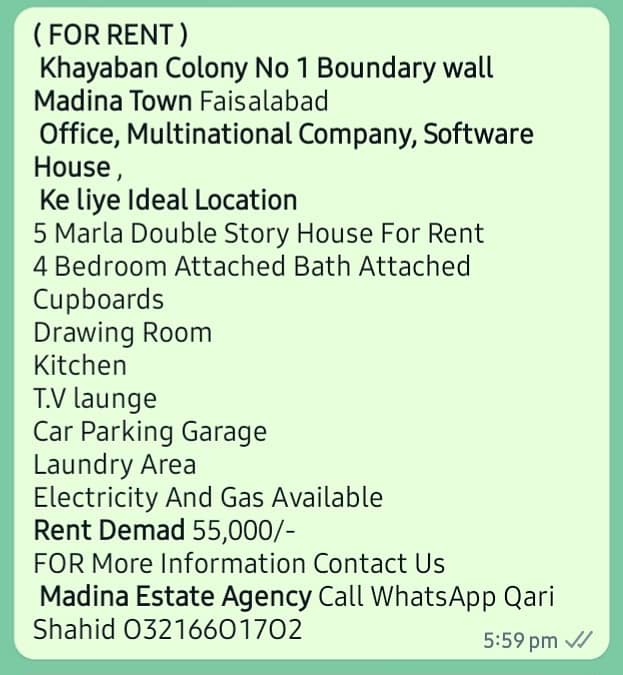 Khayaban Colony No 1 near to Susan Road Madina Town Faisalabad 15