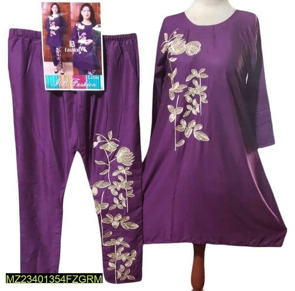 2 pcs women 'stitched linen embroidered shirt and trouser 3