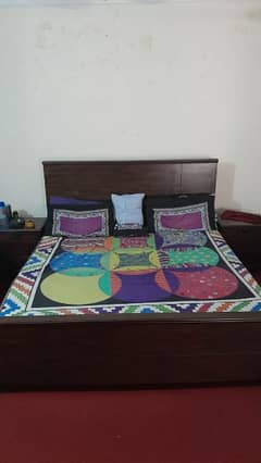 double bed with mattress and 2 side table aur dressing table