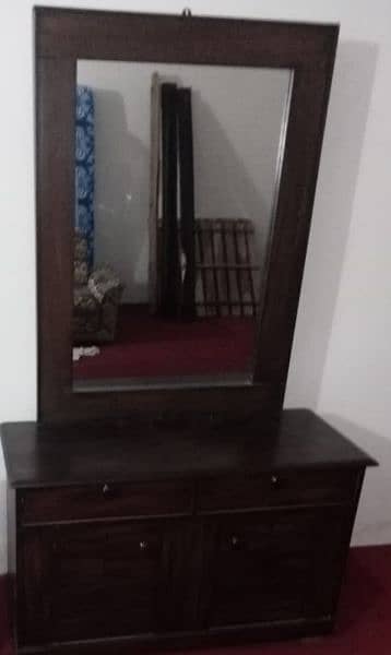 double bed with mattress and 2 side table aur dressing table 2