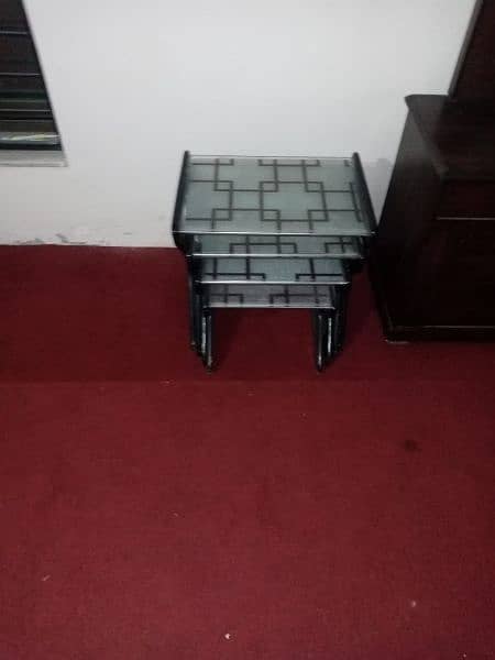 double bed with mattress and 2 side table aur dressing table 7