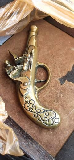 Heavy Brass Antique Pistol Hand Gun Vintage Lovely Piece Cast Ornament 0