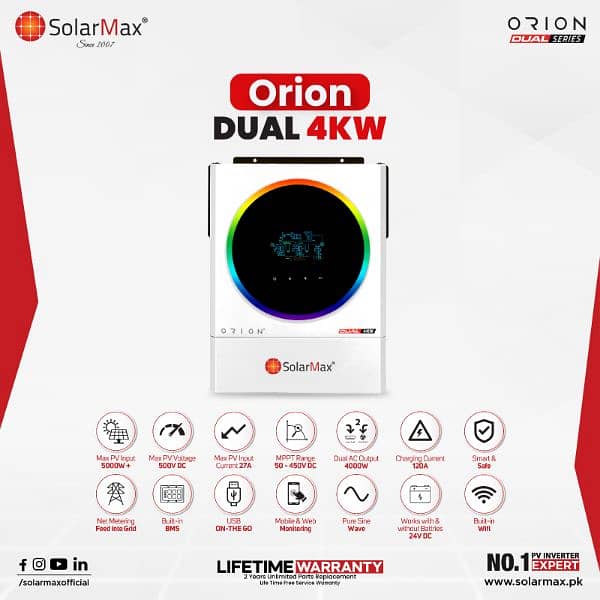 SolarMax Orion 4KW Hybrid Inverter PV 5000 Dual Output 0