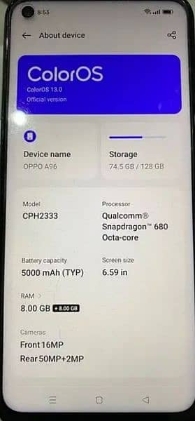 OPPO A96 urgent sale Mint Condition like brand new with box. 0