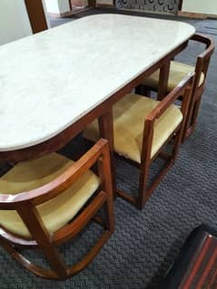 Elegant Wooden Dining Set with Marble Tabletop