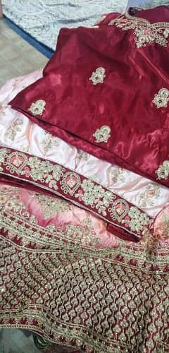 3pc RED LEHANGA/SHARARA FOR SALE STICHED