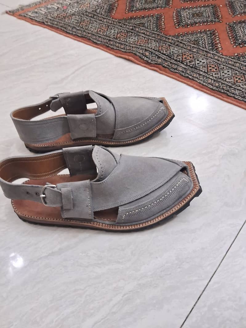 Grey Swede Leather Peshawari Norozi Chappal ( Charsadda made) 0