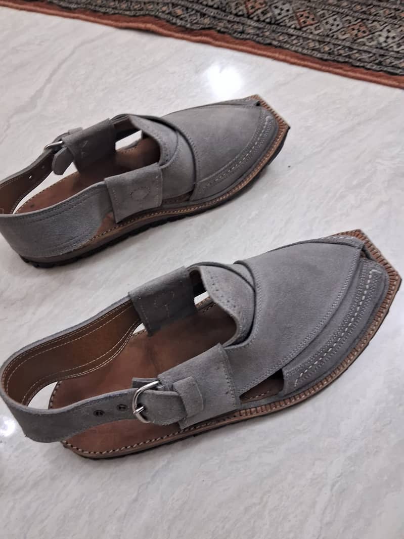 Grey Swede Leather Peshawari Norozi Chappal ( Charsadda made) 1