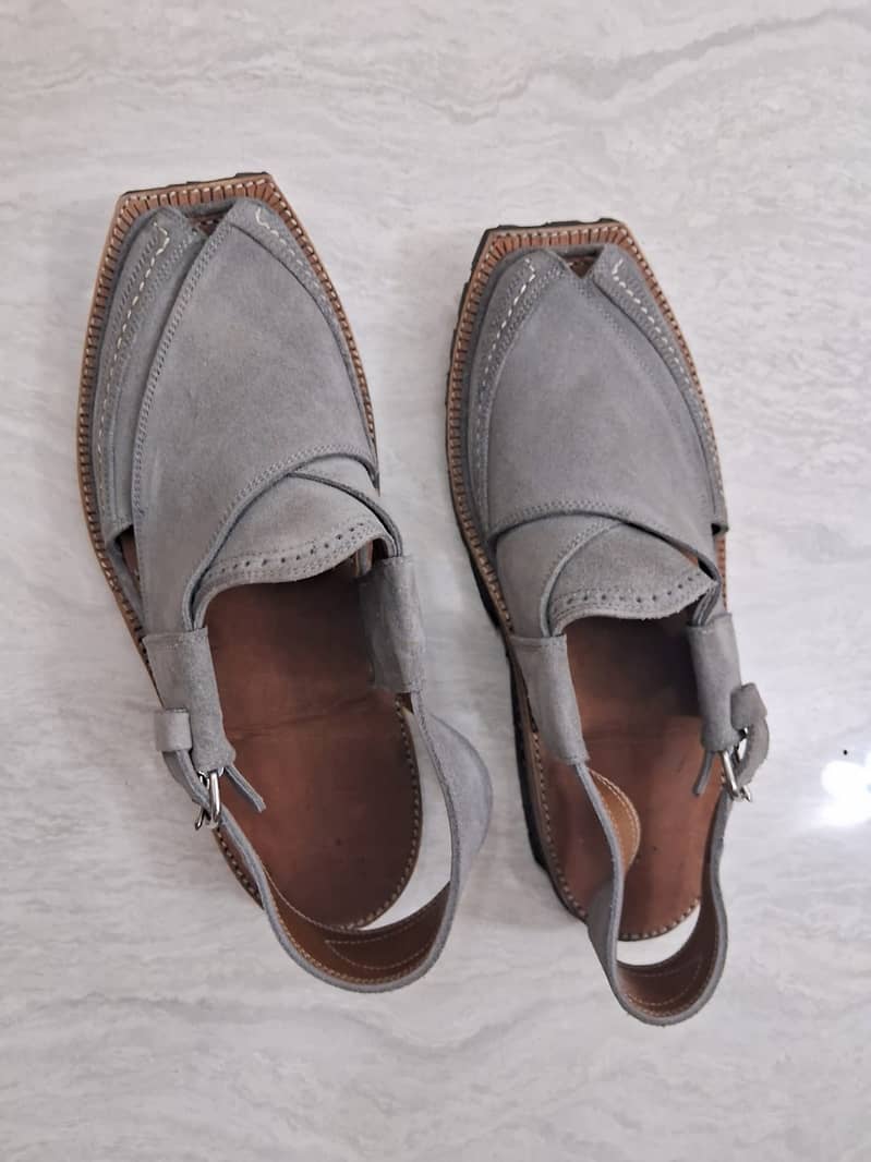 Grey Swede Leather Peshawari Norozi Chappal ( Charsadda made) 2