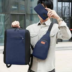 3 Pcs Nylon Bagpack For Men