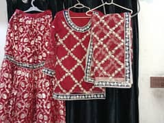 Red Grara with gotta and zarii work with Short shirt Dupatta