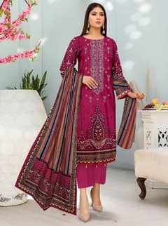 3 Pcs Women’s Unstitched Khaddar Print Suit