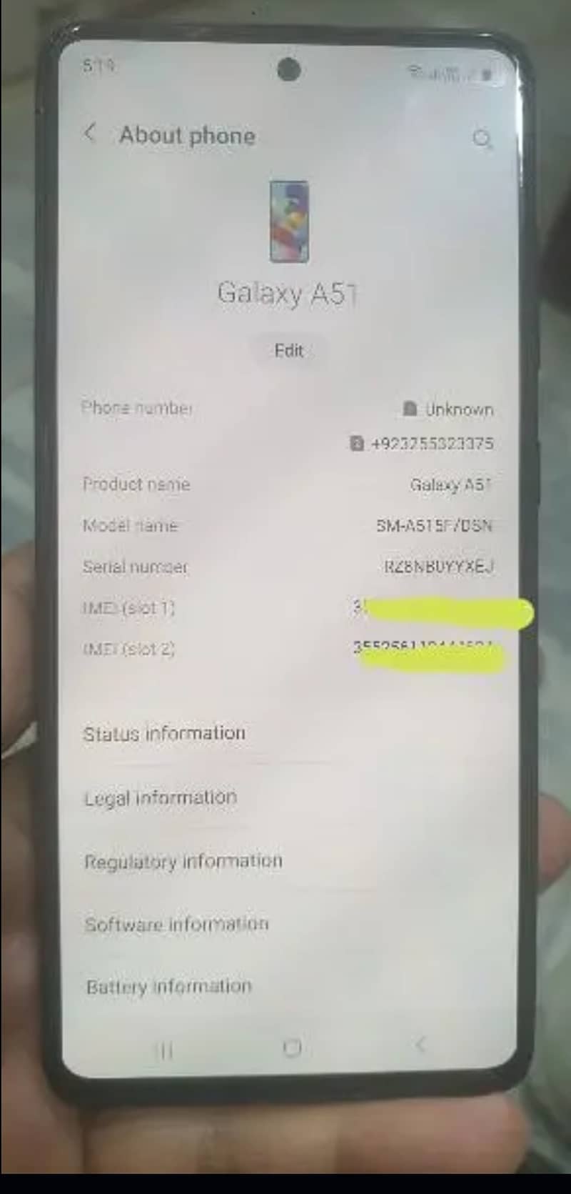 samsung Galaxy A51 6 GB) ram 128 GB)  Wrong 4