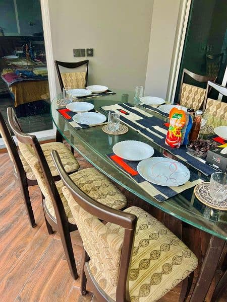 Dining table for sale / 8 seater dining / Glass top Dining with chairs 1