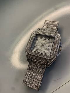 iced out watch and Bracelet Silver colour ( Brand cartier)