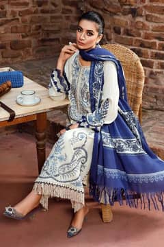 MARIA B - 3PC KHADDAR EMBROIDERED SHIRT WITH PASHMINA WOOL