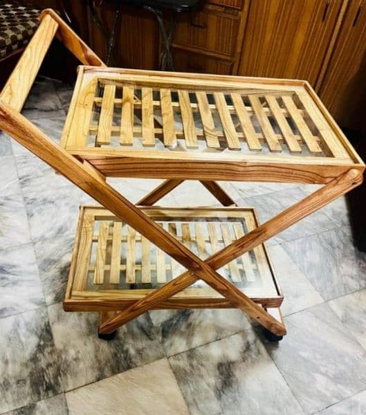 folding beech wood tea trolley 1