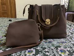 2 Pieces Hand Bag Brown Color