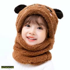 Kids Wool Cap With Attached Neck Warmer