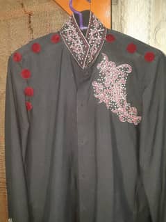 Black Sherwani with patka