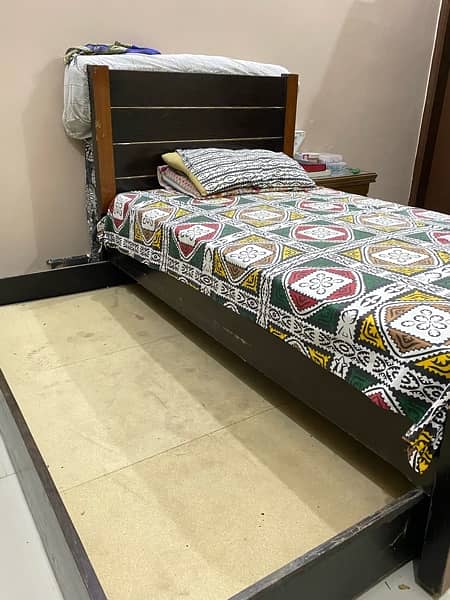 wooden single bed with underbed and mattress 4