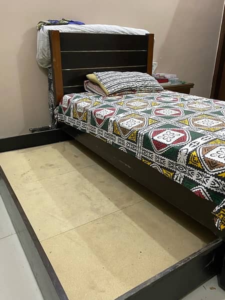 wooden single bed with underbed and mattress 6