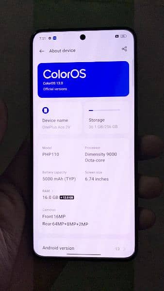 OnePlus Ace 2V Dual physical Approved - RAM 16 GB +12 GB - 5G 1