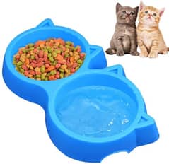 Cat Shaped Double Food Bowl Pet Plastic Food Bowl pack 2