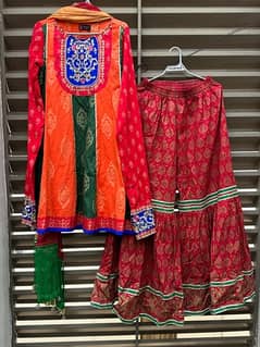 Rang Ja gharara suit with chaffon dopatta