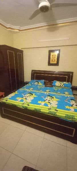 Wooden King Size Bed, Matress & 2 Doors Almirah 2