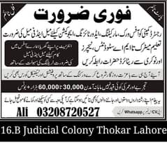 Office Management k lie male Female staff Required 
Matric to master