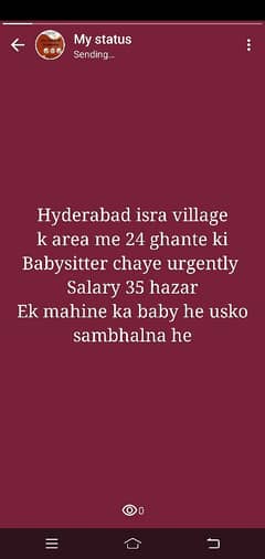 24 ghante ki female babysitter chaye urgently