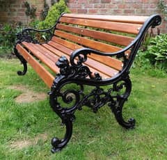 Park Bench PVC & wooden Cast Wrought Iron Patio Metal Waiting Bench