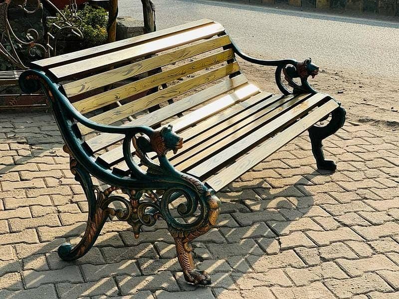 Park Bench PVC & wooden Cast Wrought Iron Patio Metal Waiting Bench 1