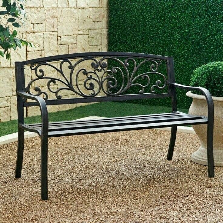 Park Bench PVC & wooden Cast Wrought Iron Patio Metal Waiting Bench 8