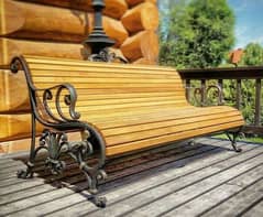 Park Bench PVC & wooden Cast Wrought Iron Patio Metal Waiting Bench