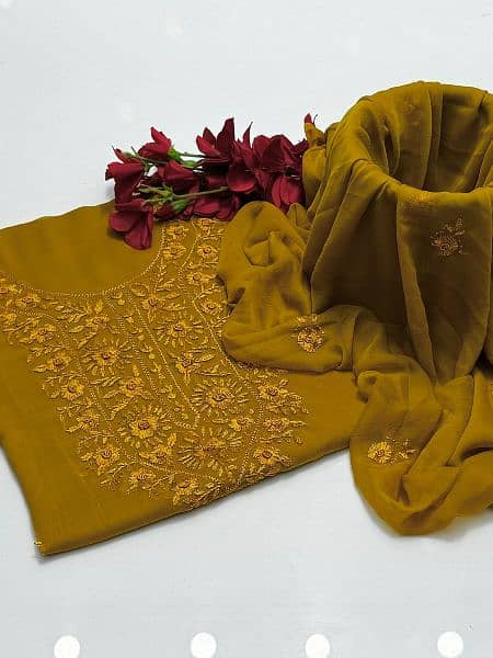 Bamber chiffon  Handmade Kashmiri Mirror Work Shirt &Dupatta 2Pc Dress 1