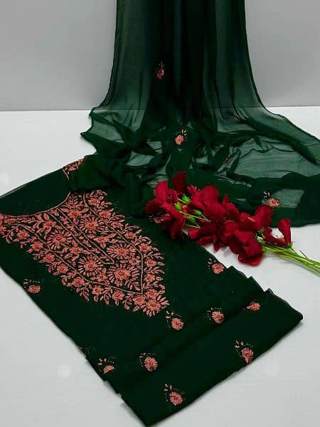 Bamber chiffon  Handmade Kashmiri Mirror Work Shirt &Dupatta 2Pc Dress 11